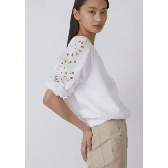 Thakoon White Embroidered Balloon Sleeve Sweatshirt Medium NEW - Picture 2 of 8